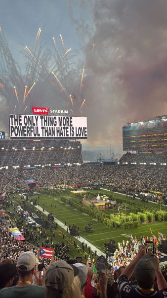 Photo of Bad Bunny's set during the Super Bowl at Levi's Stadium.