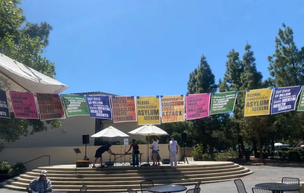 An image of Stanford EDU's rally at White Plaza last May. (Photo: JENNIFER LEVINE/The Stanford Daily)