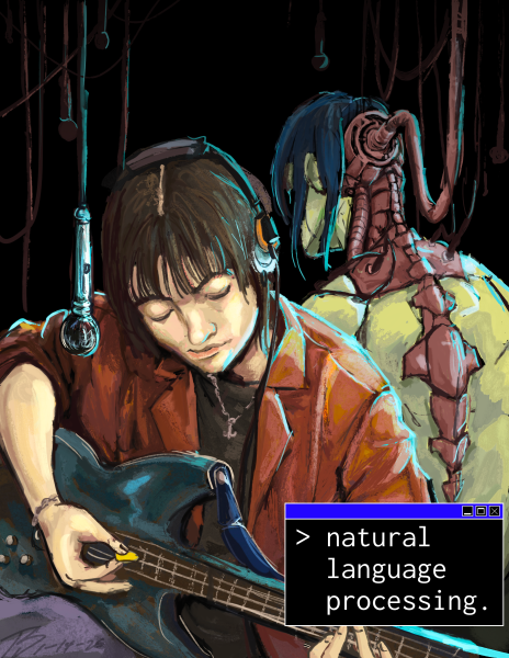 Our issue, titled “Natural Language Processing,” is about AI, but it is also about how we, as humans, process our own natural language: how the words we use alter the ways we see each other and the world around us. (Graphic: TOBY SHIAO/The Stanford Daily)