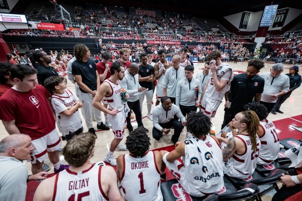 Basketball team during a timeout.