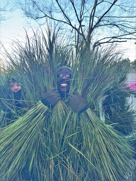 Fourth-year PhD student Edward Apraku was one of the performers dressed as grass for Bad Bunny's Superbowl halftime show. (Courtesy of Edward Apraku)