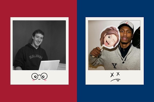 A side-by-side picture of Mark Zuckerberg with a smiley face under it. On the left is Sean Hargrow, founder of Series with an frowning face under it.