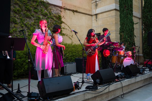 Student performers on stage