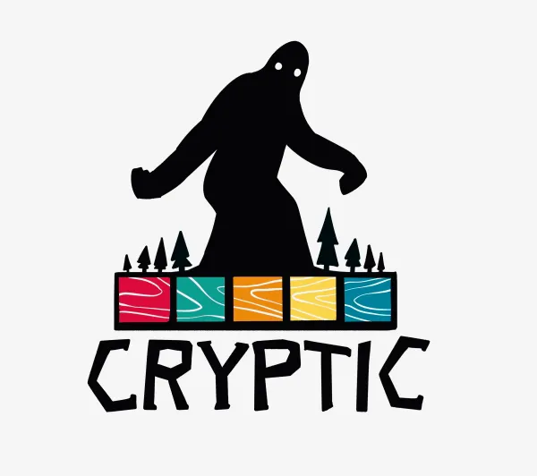 A cryptid walks along five boxes with the word "CRYPTIC" below.