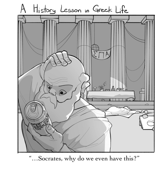 A greek man holding a can of hemlock asking socrates why he has it