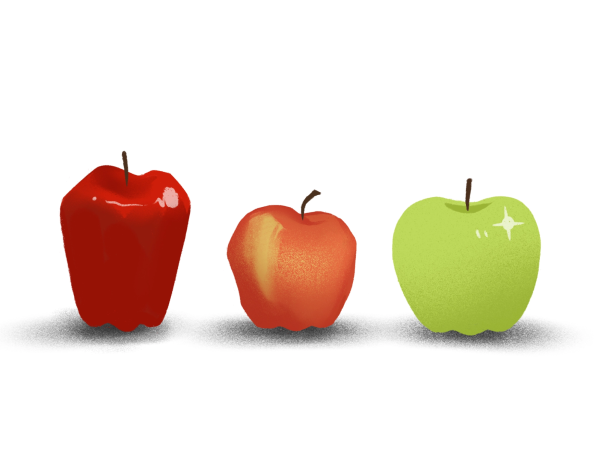 Three apples in a row.