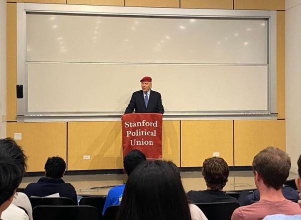 Curtis Sliwa speaking at Stanford