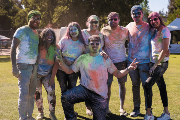 Students celebrate Holi.