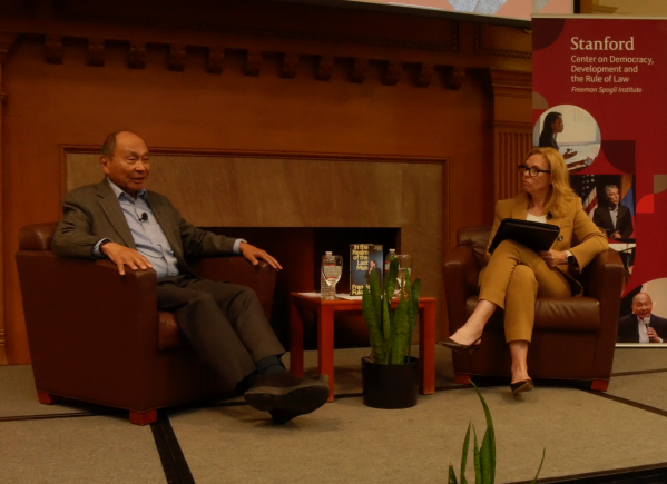 The Center on Democracy, Development and the Rule of Law (CDDRL) hosted the event, with moderation by Kathryn Stoner, the Mosbacher Director of CDDRL. (Photo: CARMEN CORONA MENDEZ/The Stanford Daily)
