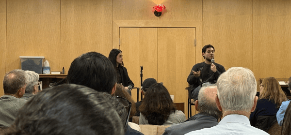 Abud and Cohen speak to students and community members at Hillel at Stanford on Thursday. (Photo: NICK MILLER/The Stanford Daily)
