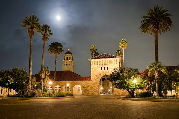 Main Quad under full moon at night.
