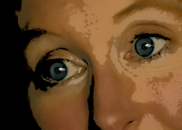 A close-up of Elizabeth Holmes's eyes.