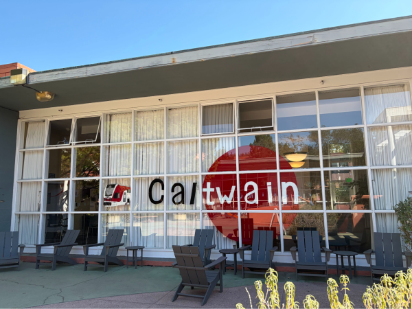 Painted windows of the “Caltwain” (Twain) residence.