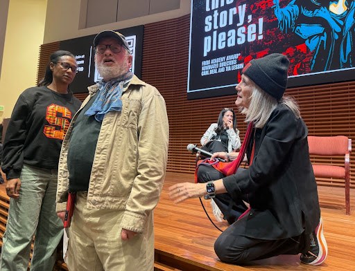 Etzkowitz started vying for an interview after Amy Goodman asked him to leave. (CLARA DUNNE/The Stanford Daily)