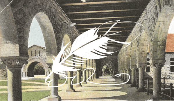 An image of a quill overlaid onto Main Quad.