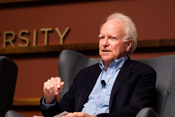 Robert Hall received the award with Columbia University economist Michael Woodford. (Photo courtesy of Patrick Beaudouin/The Stanford Report)
